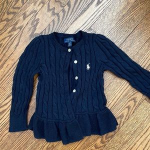 2T girls Ralph Lauren cable knit navy cardigan sweater